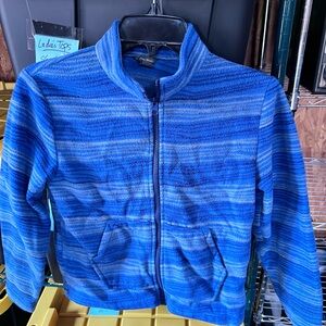 Kids Size Small (7/8) Eddie Bauer Kids Blue Striped Fleece Jacket GUC